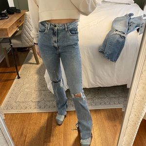 Zara high rise flare ripped jeans